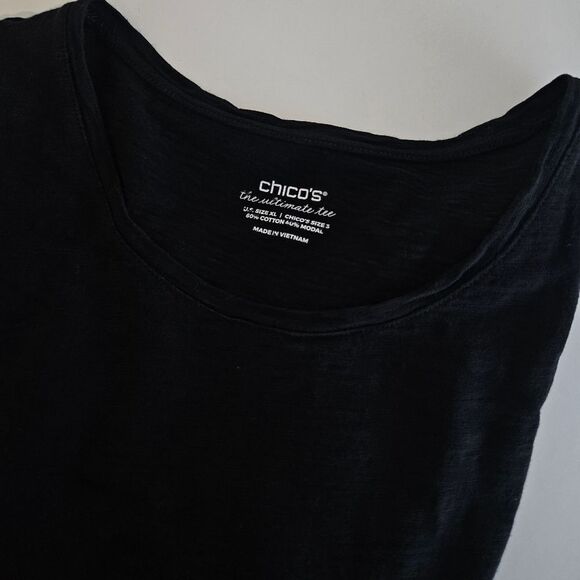 Chicos | Ultimate Tee Modal Cotton Three-Quarter Sleeve Black Top, Womens XL 3 - Picture 7 of 7